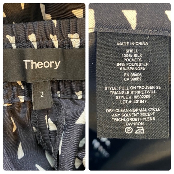 THEORY Silk Triangle Print Pull-On Trouser in Black & White - 2 - Picture 11 of 13